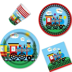 168Pcs Train Birthday Decorations Transportation Party Supplies Train Paper Plates Car Bus Party Tableware for Kids Boy Girl