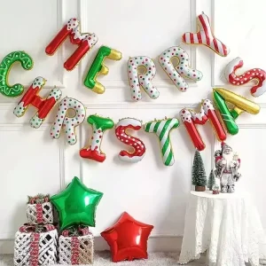 16Inch 14pcs Eco Friendly Colorful Merry Christmas Letter Foil Balloons Banner Party Decorations