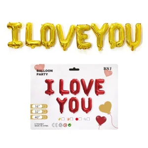 16Inch Gold I love You Letter Foil Balloons Set for Party Decoration Wedding Valentine’s Day Color Helium Balloons