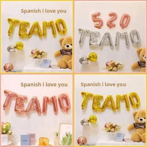 16Inch Gold Sliver Rose Gold Letter Foil Balloons for Anniversary Valentine’s Day Party Supplies Spanish TEAMO Letter Balloons