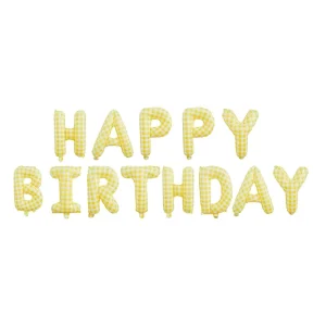 16inch HAPPY BIRTHDAY Letter Foil Balloons Checkered Stripes Yellow Blue Pink Leopard Color for Birthday Party Decoration