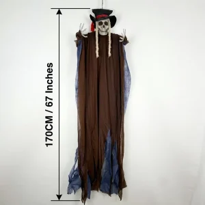 170cm Life Size Halloween Hanging Magician Ghost Brown Robe Braids Spooky Outdoor Indoor Skeleton Party Decor