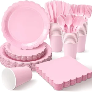 175 Pcs for 25 People Party Decoration Solid Color Tableware Paper Plate Set Party Supplies Set Birthday Party Decoration