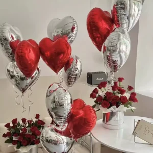 18 Inch Foil Heart Balloons Helium Floatable Metallic Shimmer Eco Friendly Decor for Wedding Day Mother’s Day Christmas