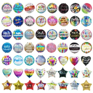 18 Inch Round Heart Spanish Happy Birthday Glossy Aluminum Foil Balloon Set For Party Decorations