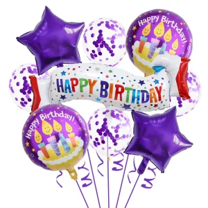 18 Inch Round & Star Aluminum Foil Balloon 19.7 Inch Happy Birthday Banner Foil Balloon & Latex Confetti Balloon Set