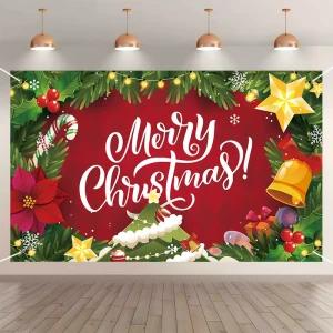 180*110cm Merry Christmas Banner Background Snowman Santa Claus for Holiday Celebrations Christmas Parties New Year Festivities