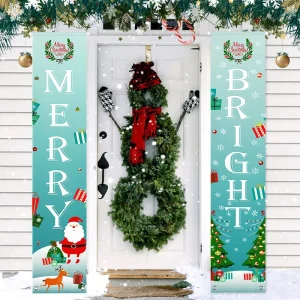 180*33cm Polyester Festive Christmas Hanging Banner Pairs for Front Door Party Decor