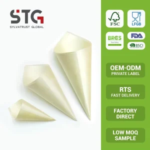 180mm Bulk Wooden Cone Food Grade Poplar Wood for Catering Event Buffet Party Serving EU Certified Food Grade Bowl