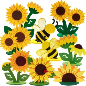 18PCS Sunflower Party Decorations Table Decor Yellow Honey Bee Felt Table Centerpieces for Table Sunflower Decor for Home Office