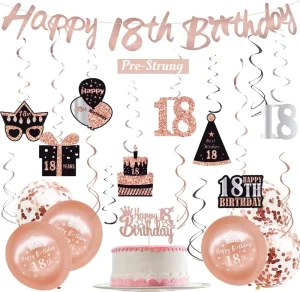 18th Birthday Decorations For Girls Rose Gold Happy 18th Birthday Decorations Including 18 Birthday Banner Hanging Swirls Cake