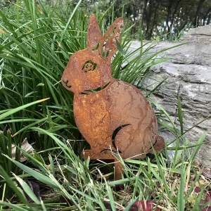 1pc Rustic Stainless Steel Rabbit Garden Stake Vintage Bunny Outdoor Decor Unique Anniversary Gift Weathered Finish Wall Mount