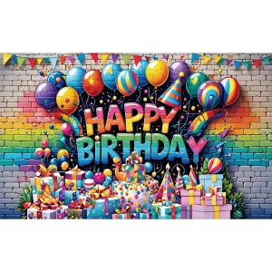 1pcs 3D Happy Birthday Background Banner Balloons and Rainbow Design Party Background Decoration for Celebration