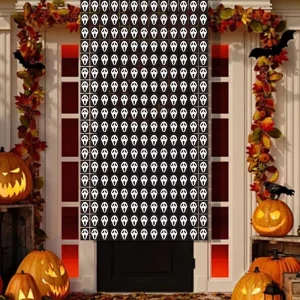 1x2m Halloween Decorations Pumpkin Skeleton Bat Orange Hanging Curtain Backdrop Haunted House Halloween Themed Party Supplies