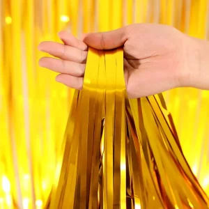 1x2m Metallic Foil Fringe Curtain Rain Wall Backdrop for Wedding Birthday Party Christmas Easter Celebration Metal Tinsel Foil