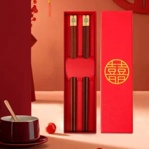 2/5/10 Pairs Sets Japanese Style Reusable Chopstick Wood Wedding Favors Chopsticks with Gift Box Red Festive Wedding Gifts