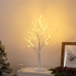 2 Feet 24 LED Light Warmwhite Birch Tree Indoor Home Decor Pure Copper Wire Battery/USB Operation Timer Function IP20 Rated