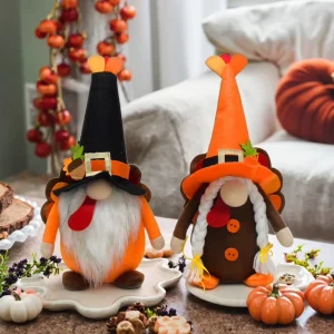 2 PCS Fall Autumn Harvest Party Funny Gifts Tiered Tray Ornaments Thanksgiving Table Decorations Gnomes Turkey Plush