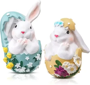 2 Pcs Easter Bunny Decorations Easter Resin Bunny Decor Bunny Figurines Easter Decor for Table Centerpieces