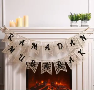 2 Pcs Wooden Ramadan Mubarak Bunting Decoration Rustic Bead Ramadan Decorations Muslim Party Decor Supplies