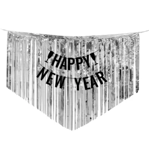 2 S Happy New Year Pop Fringe Banner Backdrop Stylish Party Wall Decorations for New Year Party