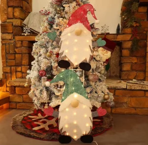 2 Sets Lighted Christmas Tinsel Gnomes Decorations Customizable Length Pre Lit LED IP67 Rated Outdoor Festive