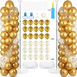 2 Sets Metal Arch Backdrop Tower Stand with Bases Latex Balloon and Accessories Kit for Floor Birthday Inflatable Party Balloon