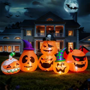 2.4M Halloween Inflatable Pirate Mummy Bat Pumpkin Set LED Illuminated Blow up Decoration Outdoor Garden Lawn Party Decor