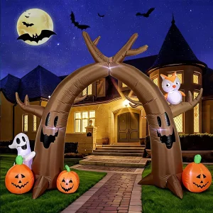 2.4m Halloween Inflatable Dead Tree Archway Ghost Owl Pumpkin Air Model Outdoor Courtyard LED Decoration Ornaments