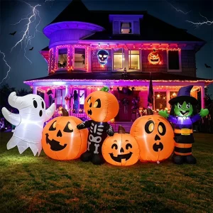 2.4m Halloween Inflatable Ghost Pumpkin Skeleton Witch with LED Lights Outdoor Yard Lawn Decorations Holiday Party Blow Up Decor