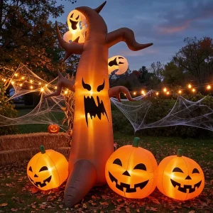 2.4m Halloween Inflatable Spooky Dead Tree Ghost Pumpkin LED Illuminated Blow up Ornament Outdoor Garden Party Decor