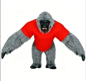 2.6M Plush Gorilla Mascot Costume with Red T-Shirt Unisex King Kong for Halloween Adult Carnival