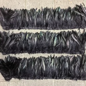 20-25cm Rolls of Black Rooster Schlappen Strung Feather Fringes for Fly Tying Carnival Festival Costume Decorations
