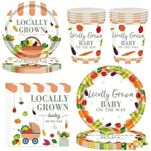 20 People Custom Farm Vegetable Baby Tableware Set Disposable Paper Plates Napkins Forks for Kids Birthday Party Decorations