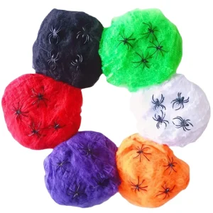 20 g/Pack Halloween Spider Webs with Plastic Spiders, Stretch Chemical Fiber