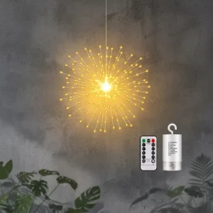 200 LED Warm White Starburst Sphere Lights Battery Powered Waterproof Remote Control Dimmable Hanging Lights for Christmas