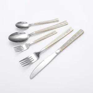 201 Stainless Steel Tree Pattern Five Piece Western Cutlery Set Mirror Finish Dinner Knife Dinner Fork Dinner Spoon