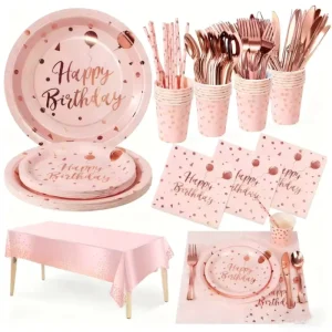 201pcs for 25 People Happy Birthday Paper Plates and Napkins Party Supplies Tableware Set for Birthday Party Supplies