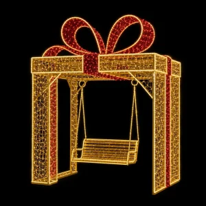 2026 Custom Giant Walk-In Waterproof IP65 LED Outdoor Christmas Gift Box Motif Light with Seating for Shopping Mall Plaza