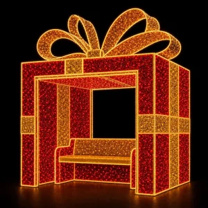 2026 Hot Custom Size Color Outdoor Waterproof Giant LED Christmas Gift Box Motif Light with Seating Bench