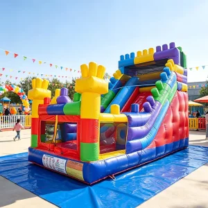 20FT Building Block Theme Inflatable Slide With Climbing Wall Commercial Bounce House for Kids Party Rental and Outdoor Events