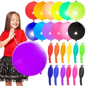 20PCS Punch Balloons Colorful Latex Bounce Balloons with Elastic String for Carnival & Birthday Gifts