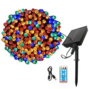 20m 200 LED Solar String Lights with Remote Control 8 Modes Christmas Fairy Tree Lights IP65 Outdoor Yard Porch String Lights