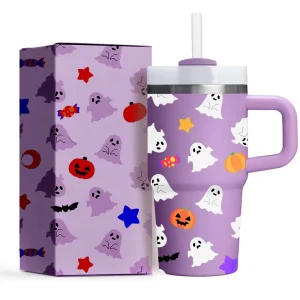 20oz Halloween Themed Stainless Steel Tumbler Custom Printing Pumpkin Skeleton Halloween Gift Vacuum Coffee Cup With Lid Straw