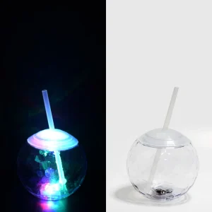 20oz Plastic LED Glow in the Dark Disco Ball Cup with Straw for Thanksgiving and Christmas Parties