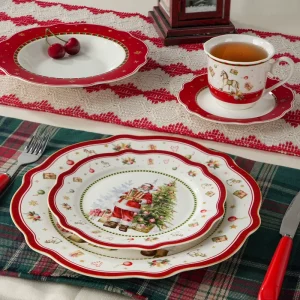 20pcs Christmas Ceramic Dinnerware Vintage Santa Claus Porcelain Plate Cup and Saucer Set for Holiday Dining Tableware