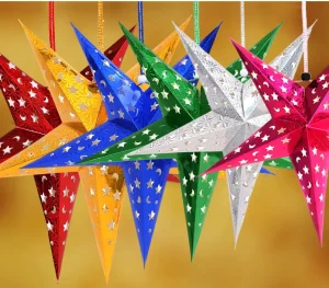 22.7 Outdoor Christmas Diwali Ramadan Graduation Easter Multicolor Paper Laser Cut Three Dimensional Five Pointed Star Pendant
