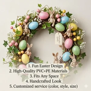24/30-Inch Colorful Glitter Plastic Easter Egg and Bunny Deco Mesh Wreath