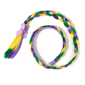 24 Inch Faux Braided Headband with 26 Inch Braid Mardi Gras Synthetic Braided Hair Accessories for Carnival Party