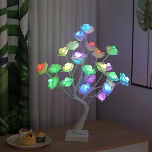 24 LED RGB Artificial Rose Tree Lamp 16 Colors 32 key IR Remote Controller 100% Pure Copper Wire Christmas Holiday Lighting